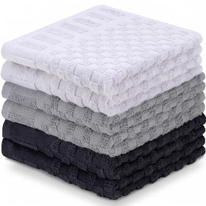 100% Cotton Jacquard Washcloths 12x12 in, Gray Set (6 Pack) - color: Gray Set