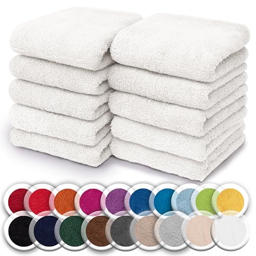 Set of 10 Washcloths Made of 100% Cotton - Soft and Absorbent Face and Hand Towels - Practical for Bathroom and Kitchen - 12 x 12 in (White) - color: White