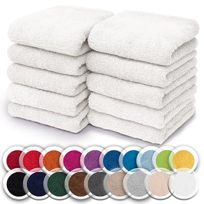 Set of 10 Washcloths Made of 100% Cotton - Soft and Absorbent Face and Hand Towels - Practical for Bathroom and Kitchen - 12 x 12 in (White) - color: White