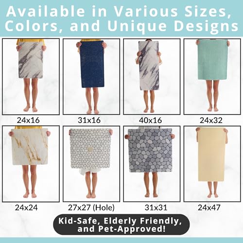 Enkosi Loofah Non-Slip Shower Mat - Shower Floors, Bathtub, Bathrooms, Wet Areas - Cushioned Bath Mat with Drain Holes - Quick Dry PVC, Secure Safety Pad Without Suction Cups (32x24 Marble Grey Blue) - color: Marble Blue Gray, size: 32" x 24" (Rectangular