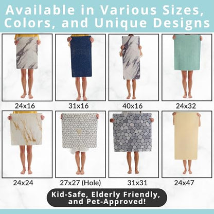 Enkosi Loofah Non-Slip Shower Mat - Shower Floors, Bathtub, Bathrooms, Wet Areas - Cushioned Bath Mat with Drain Holes - Quick Dry PVC, Secure Safety Pad Without Suction Cups (32x24 Marble Grey Blue) - color: Marble Blue Gray, size: 32" x 24" (Rectangular