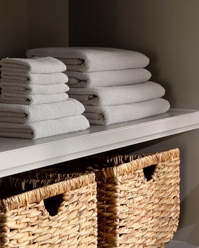Cozy Earth Nantucket 60% Cotton 40% Viscose from Bamboo Hand Towel | 600 GSM Plush and Fast-Drying with Rice Weave Pattern, 2 Pack 20" x 30" Luxury Hand Towel, Light Grey - color: Heathered Light Grey, size: Hand Towel