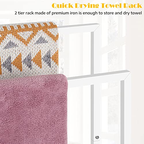 Freestanding Towel Rack 2 Tier Small Metal Towel Holder Stand | for Bathroom Floor Bedroom Laundry Room, White - color: White