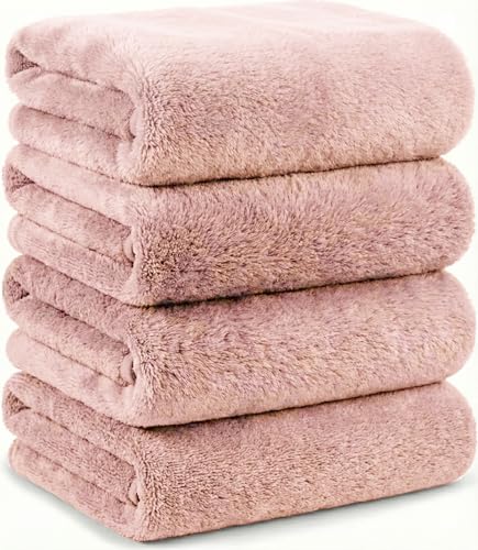 Hyaluronic Acid Bath Towels, Set of 4, Microfiber (Baby Pink) - color: Baby Pink