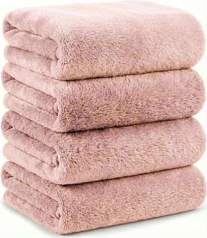 Hyaluronic Acid Bath Towels, Set of 4, Microfiber (Baby Pink) - color: Baby Pink