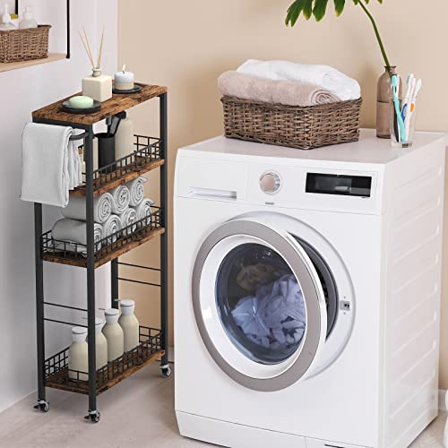 NOVIMANGO Slim Storage Cart Rolling Kitchen Cart with Wheels 4 Tier Bathroom Cart Narrow Laundry Storage Utility Cart Trolly Cart with Handle for Small Spaces, Brown - color: Brown