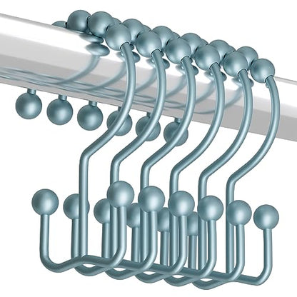 Titanker Shower Curtain Hooks Rings, Rust-Resistant Metal Double Glide Shower Hooks for Bathroom Shower Rods Curtains, Set of 12 Hooks - Lightcyan - color: Lightcyan, style: Modern