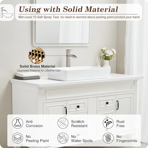 Brushed Nickel Bathroom Vessel Sink Faucet, 12 Inch Brass Waterfall Tall Bathroom Faucet 1 Hole with Drain, Single Handle for Countertop Vanity Modern Retro Farmhouse Bowl Sink, 5 Mins Install - color: Brushed Nickel - Modern