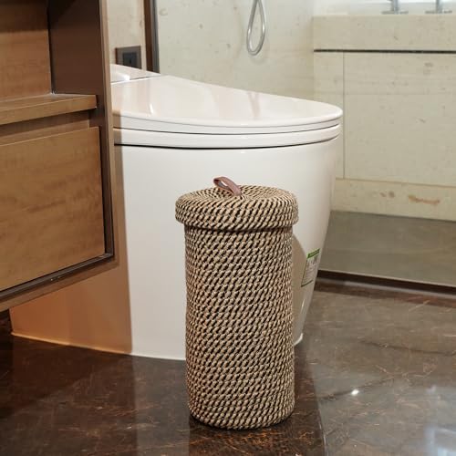 Handmade Cotton & Jute Toilet Paper Holder – Woven Toilet Paper Stand & Storage Basket with Lid, Freestanding Organizer for Bathroom, Fits 3 Mega Rolls 14" x 7'' - color: Black