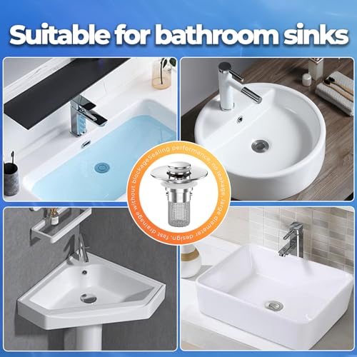 Bathroom Sink Drain Strainer, Pop-up Sink Drain Strainer with Removable Stainless Steel Strainer Basket Hair Catcher, Bathroom Sink Strainer for Bathroom Sink Stopper Replacement (3PCS) - color: Sliver-3