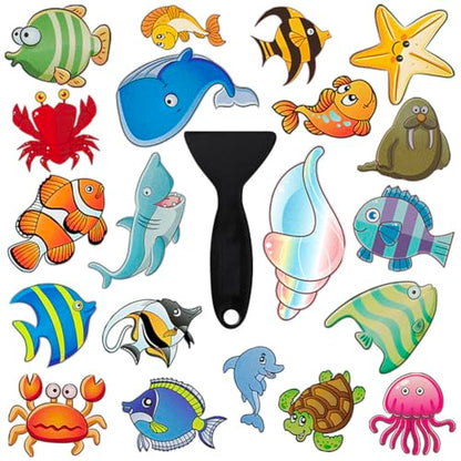 20 Pcs Non Slip Bathtub Stickers Submarine Sea Creature Anti Slip Decals Adhesive Turtle Fish Jellyfish Bathtub Appliques with Scraper for Shower and Bath(Color B) - color: Color B
