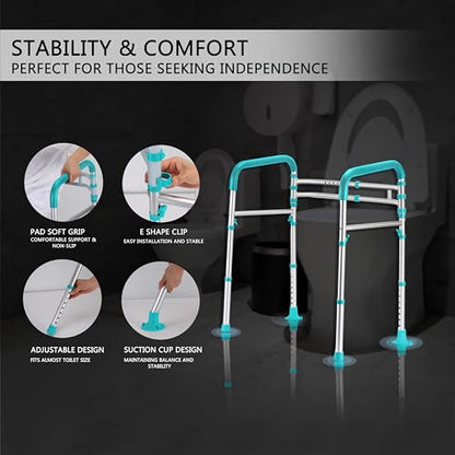Lianjindun Toilet Safety Rails, 350 lbs, Adjustable Height & Width | Fits Most Toilets, Foldable Design, 350 Lbs Capacity, Aluminum Toilet Frame, Toilet Handles for Seniors, Disabled, Handicap - color: Peacock Blue