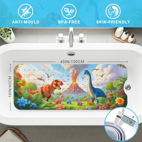 Upgrade Cartoon Baby Bath Mat Non Slip - 40"x16" Extra Long Bathtub Mat for Baby Eco Friendly Durable Bath Mat for Tub Non Slip Kids Tub Mat with Suction Cups, Machine Washable and No Fading, Dinosaur - color: A-dinosaur