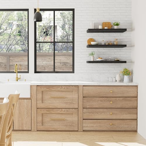 QEEIG 12" Deep Floating Shelves for Wall - 12 x 24 inch Book Shelf Bathroom Bedroom Kitchen Living Room Hanging Bookshelf Farmhouse Set of 3, Black (026-60B3) - color: B. Black, size: 23.6" x 12"