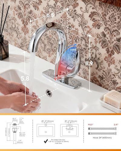 WOWOW Single Handle Bathroom Faucet 1 Hole High Arc Bathroom Basin Faucet Chrome with Pop Up Drain, Solid Brass Commercial Bathroom Sink Faucet Basin Vanity Sink (Patented Product) - color: Chrome