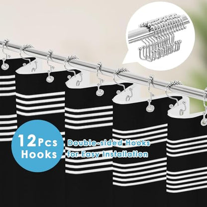 3 in 1 Shower Curtain and Liner,72 x 72 inch, Geometric Striped | Beige Brown Coffee Modern Double Layers Waterproof Fabric with See Through Top Window Open Grommet Bath Curtain - color: Striped Geometric Black