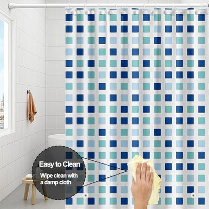 Plastic Shower Liner - Premium PEVA 4G Shower Curtain Liner with Rustproof Grommets and 3 Weighted Magnets, Waterproof Shower Curtains for Bathroom (Blue-Green Square) - color: Blue-green Square, size: 71"W x 71"L (Pack of 1)