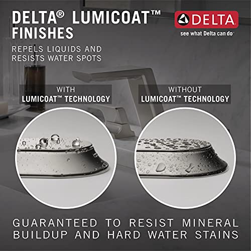 Delta Pivotal Brushed Nickel Bathroom Faucet 3 Hole, 8 Inch Widespread Bathroom Sink Faucet for Vanity, Metal Push-Pop Drain, Lumicoat Stainless 3599LF-SS-PR-MPU - color: Stainless