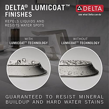 Delta Pivotal Brushed Nickel Bathroom Faucet 3 Hole, 8 Inch Widespread Bathroom Sink Faucet for Vanity, Metal Push-Pop Drain, Lumicoat Stainless 3599LF-SS-PR-MPU - color: Stainless