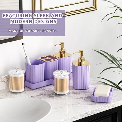 XLHOMO Bathroom Set - 26PC Bathroom Set with Shower Curtain and Rugs, Bathroom Accessory Set, Purple Bathroom Accessories Set, Trash Can & Soap Dispenser - style: Purple&Gold