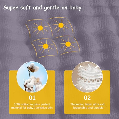 Lovely Care 12 Pack Muslin Burp Cloths 100% Cotton Muslin Cloths Large 20''x10'' Extra Soft and Absorbent Baby Burping Cloth - Grey - color: Grey, size: 10x20 Inch (Pack of 12)