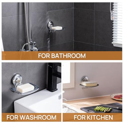 Chrome Suction Cup Soap Dish Holder for Shower Wall Drill-Free Rustproof Waterproof Wall Mount Strong Suction Removable Bar Soap Sponge Holder for Bathroom Bathtub Kitchen - style: 1 tier Chrome