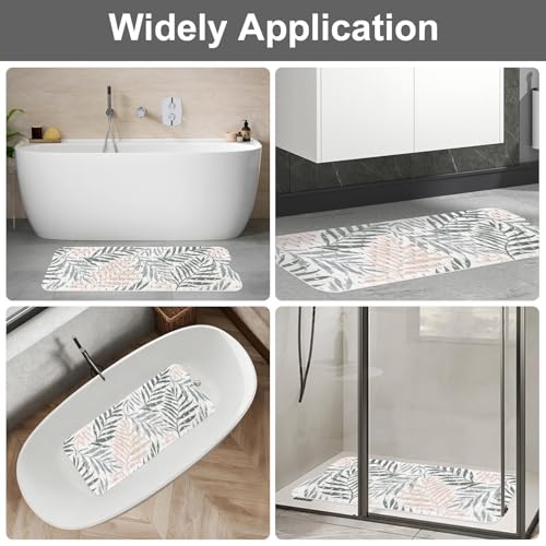 Large Shower Mat Non Slip, Yonala Premium Anti Slip Bath Mat for Tub, 40 x 16 Inch Extra Long Bathtub Mat with Suction Cups and Drain Holes, Easy Clean - color: Leaf