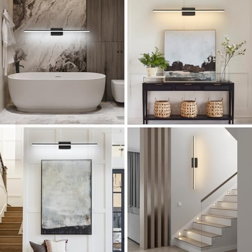 LED Bathroom Vanity Light, Modern Bathroom Light Fixture Over Mirror (3000K/4000K/6000K, Dimmable), Vanity Light Bar with Angle Adjustable, 40 Inch, Black - color: Black, size: 40 inch