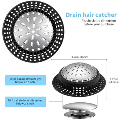 Aluvor Bathtub Drain Hair Catcher Shower Drain Cover Sink Drain Protector | Bathroom Sink & Bathtub Drain Strainer for Pop-Up & Regular Drains, Black - size: Large-Black