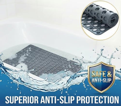 Nonslip Bathtub Mat Extra Soft TPE Bath Mat for Kids, Machine Washable Bathroom Shower Mat(Gray/ 30L x 17W Inch) - color: Gray, size: 30" x 17" (Rectangular)