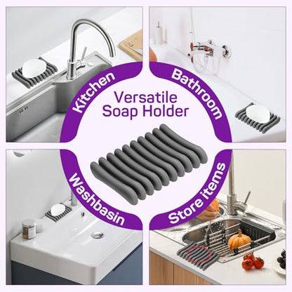 2 Pcs Self Draining Silicone Soap Holder - Waterfall Design Soap Dishes for Bathroom, Keeps Soap Bars Dry & Clean, Grey - color: Grey