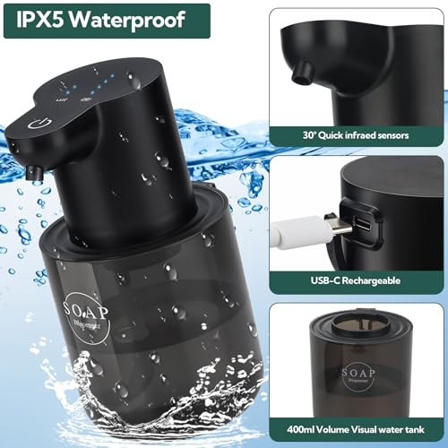 2 Pack Automatic Soap Dispenser, Touchless Automatic Liquid Soap Dispenser, Electric Wall Mounted Dispenser, 13.5oz/380ML USB Rechargeable with 4-Level Adjustment for Bathroom, Kitchen & Office - color: Black, size: Liquid