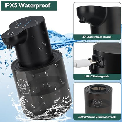 2 Pack Automatic Soap Dispenser, Touchless Automatic Liquid Soap Dispenser, Electric Wall Mounted Dispenser, 13.5oz/380ML USB Rechargeable with 4-Level Adjustment for Bathroom, Kitchen & Office - color: Black, size: Liquid