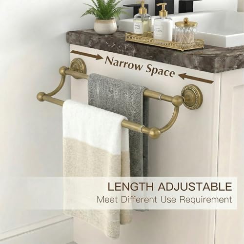 Adjustable Double Towel Bar, Antique Brass Wall Mount Towel Rack | Fits 16.4 to 27.8 Inch Wall Space, Heavy Duty Rustproof Towel Holder for Bathroom & Kitchen - color: Double Towel Bar
