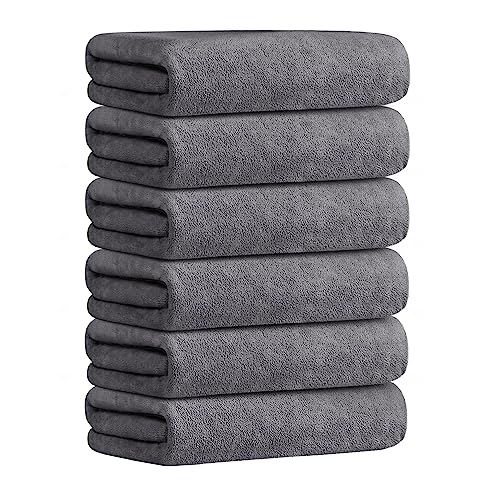 JML Microfiber Bath Towels with Hanging Hook, 6 Pack, 30" x 60", Grey | Lint-free, Soft, Absorbent, Quick Drying Bathroom Towel for Swim, Gym, Spa, Fitness, Sports, Yoga - color: - Grey, size: 6 Pack (30 in x 60 in)