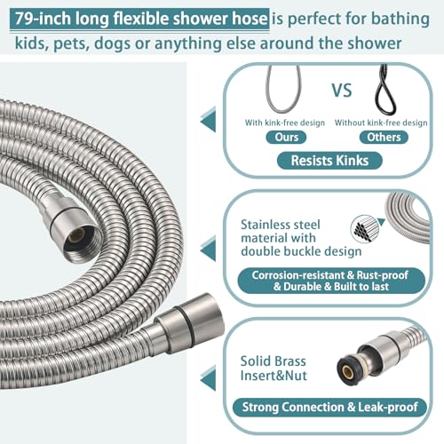 Hand Shower with Slide Bar, High Pressure 10 Setting Handheld Shower Head, Adjustable Height 24" Slide Bar, Wall Supply Elbow and 6.6ft Extra Long Shower Hose - Brushed Nickel - color: Brushed Nickel