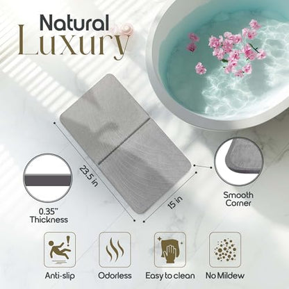 Foldable Stone Bath Mat, Fast Drying and Non-Slip Natural Diatomaceous Earth Mat, Multifunctional Eco-Friendly Stone Mat for Bathroom, Large, Grey