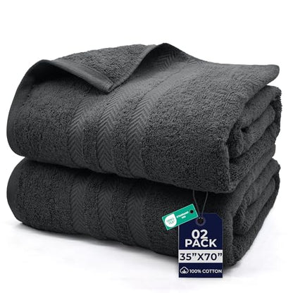 DAN River 2 Pack Bath Sheets Extra Large 35x70, Large Bath Towels for Adults, XL Oversized Heavy Duty Towel Set, 600 GSM 100% Ring Spun Cotton, Soft Quick Dry, Grey - color: Gray, size: Bath Sheet 35x70" (PK 2)