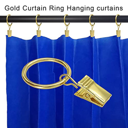 44 Pack Metal Curtain Rings with Clips, Drapery Clips with Rings, Drapes Rings 1 inch Inner Diameter, Fits Diameter 5/8 inch Curtain Rods, Gold - color: Gold, size: 1" I D 44 Pack