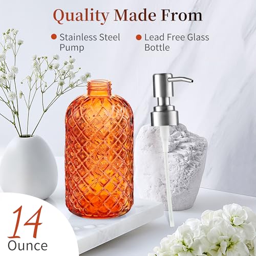 Kaishun 14 OZ Refillable Glass Soap Dispenser for Hand Soap & Lotion,Orange - color: Orange