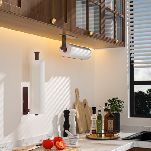 Paper Towel Holder Under Cabinet No Drilling, Self Adhesive Paper Towel Holder Wall Mount for Kitchen Rack, Under Counter Napin Holder No Drill, RV, 304 Stainless Steel, Oil Rubbed Bronze - color: Bronze