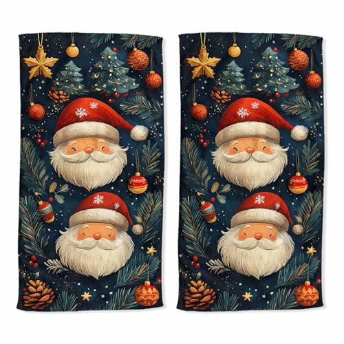 Christmas Hand Towel Set of 2 Cartoon Cute Santa Claus Christmas Tree Absorbent Bath Towels Kitchen Dish Towel Home Gym Hotel Bathroom Decor 14x28 inch - color: Santa