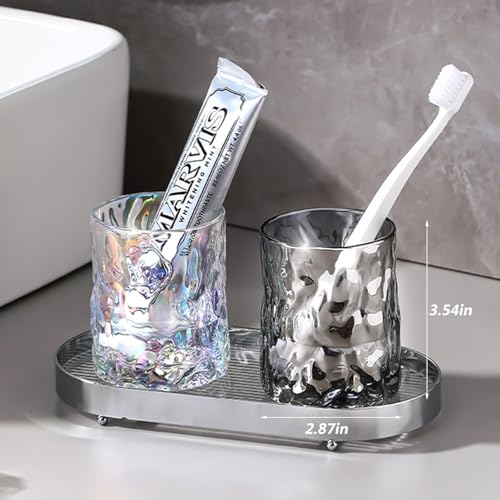 Toothbrush Holders for Bathrooms,Clear Glass Toothbrush and Toothpaste Holder,Bathroom Tumbler and Mouthwash Cup,Bathroom Storage Cup for Tooth Brush,Makeup Brush (Brown) - color: Brown