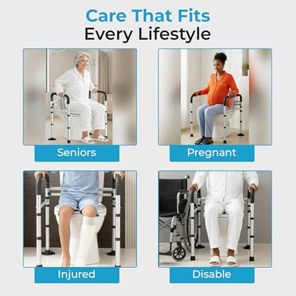 Toilet Safety Rails with Handles – Adjustable Toilet Safety Frame for Seniors, Handicap & Disabled, Toilet Assistance for Elderly, Heavy-Duty Anti-Slip Support - Fits All Toilets (Black)