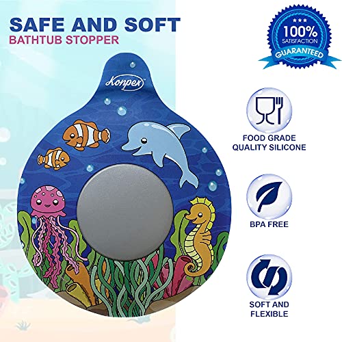 Bathtub Stopper Tub Drain Plug Stopper, Adorable Universal Silicone Bath Drain Cover, Beautiful Coral Reef Illustration, Kids Tots Babies Gift