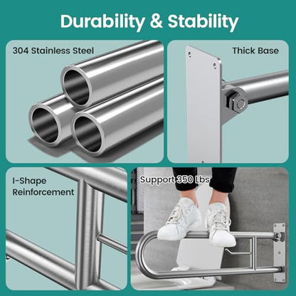 29.5 Inch Foldable Toilet Grab Bars, Bathroom Stainless Steel Handrails with Paper Holder, Handicapped Flip-Up Handles, Senior Safety Rails, Wall Mounted Hand Grips, for Elderly, Disabled, Pregnant - size: 29.5 inches