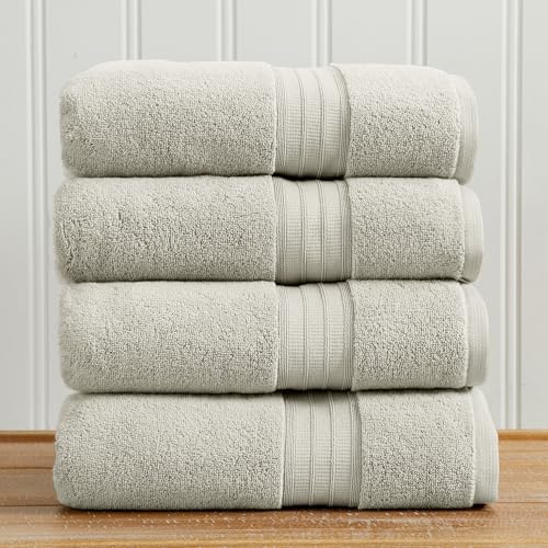 Great Bay Home 100% Cotton 4 Pack Bath Towel Set - Absorbent, Quick-Drying, Classic Bath Towels for Bathroom - Zero-Twist Fibers (Light Grey) - color: Light Grey, size: Bath Towel (Pack of 4)