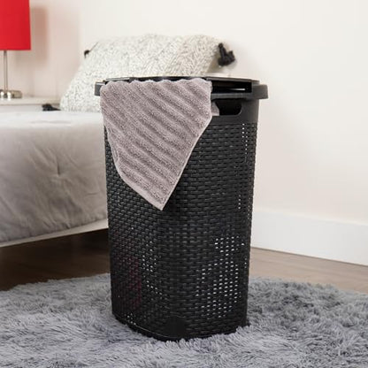 Mind Reader Slim Laundry Hamper with Lid, 60L Tall Clothes Baskets, Narrow Tapered Design for Bathrooms Closets and Laundry Rooms, Plastic, 3 Pack, Black - color: Black