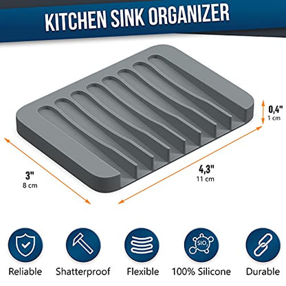 ZAPPOWARE 2-Pack Silicone Soap Dish with Drain - Bar Soap Holder for Shower & Bathroom Sink - Self Draining Waterfall Soap Saver Tray for Kitchen, Prevents Sticky Mess, Easy to Clean (Gray) - color: Gray