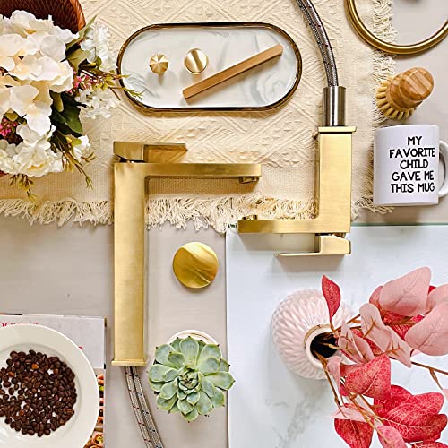 Gold Vessel Sink Faucet, BF307-T-SG | Brushed Gold Single Hole Bowl Sink Faucet Tall Bathroom Faucet Single Handle with Pop up Drain Assembly - color: Brushed Gold (Tall)